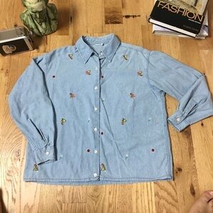 Vintage 90s Warner BrosLooneyTunesTweety Button DownDenim Cotton Y2K Cartooncore